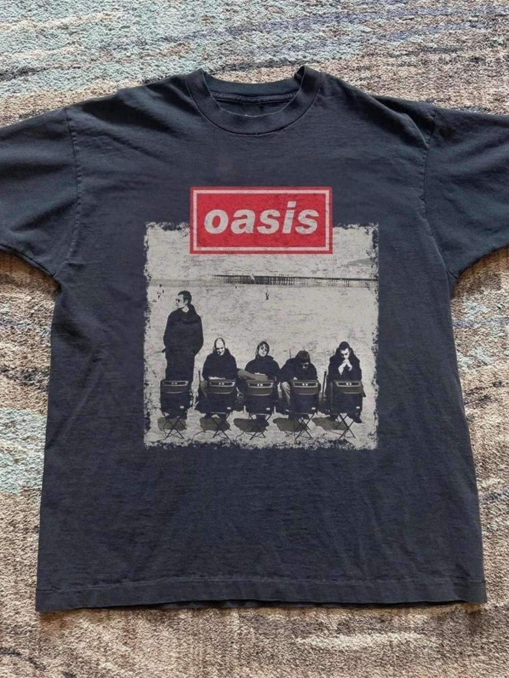 Gildan Black Tee with Red Oasis Logo and Monochrome Band Graphic
